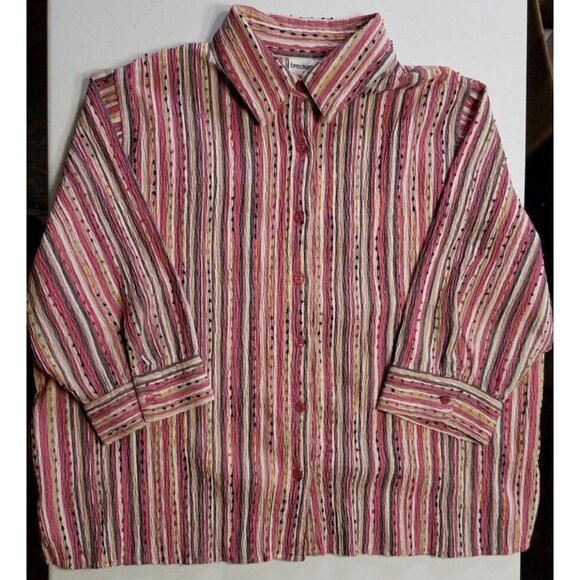 Breckenridge 3/4 Sleeve Button Up Multicolor Textured Stretch Shirt Women's 1X - Picture 1 of 12